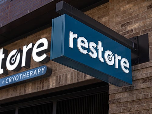 Restore blade sign at Bridge Park District in Dublin, Ohio