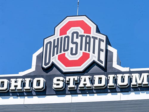 Ohio Stadium scoreboard Block O logo in Columbus, Ohio
