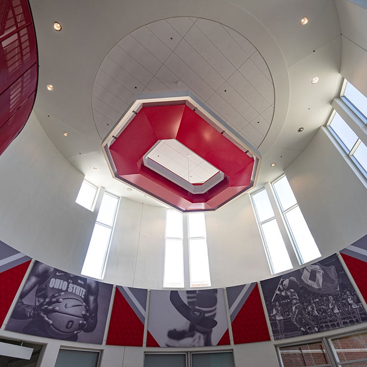 Ohio State Block O in the Schottenstein Center, home of Ohio State basketball and hockey