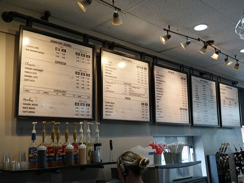 An interior menu board, static and non-illuminated