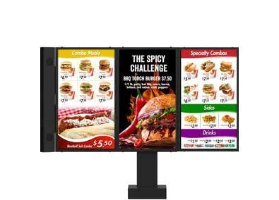 Revolution digital menu board with side speaker attachment