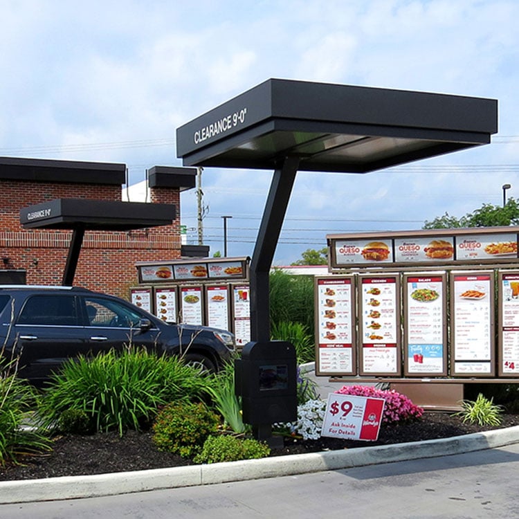 Canopies at a Wendy's drive-thru built by National Sign Systems